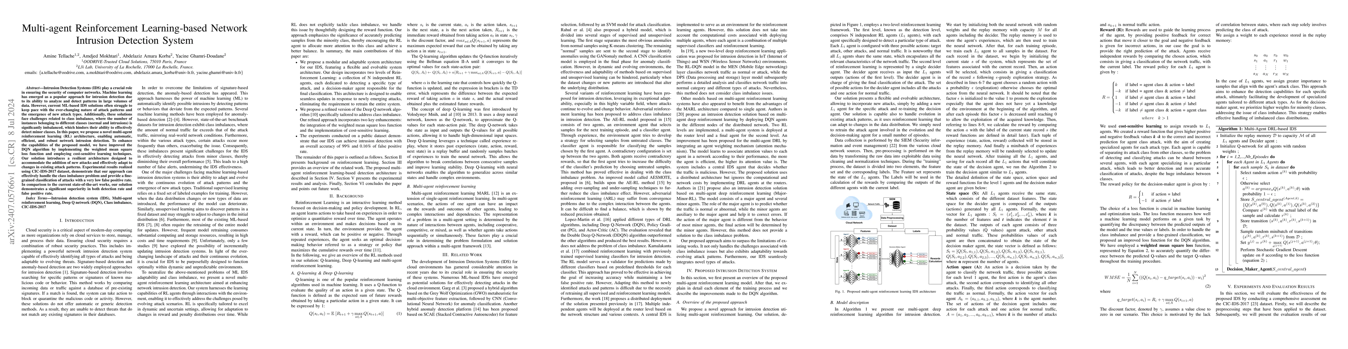 Thumbnail for Multi-agent Reinforcement Learning-based Network Intrusion Detection
  System