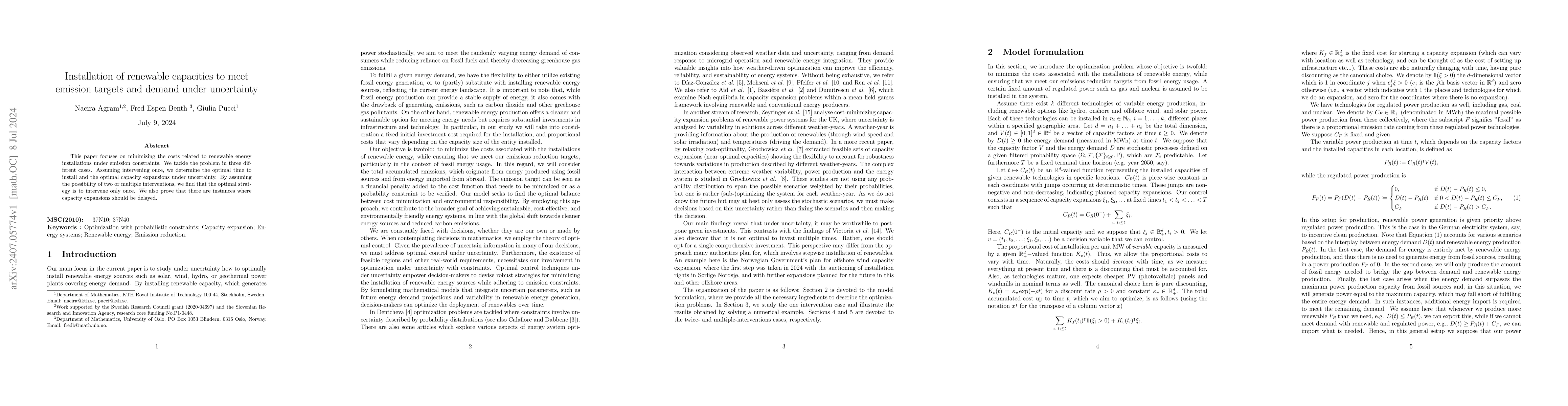 Thumbnail for Installation of renewable capacities to meet emission targets and demand
  under uncertainty