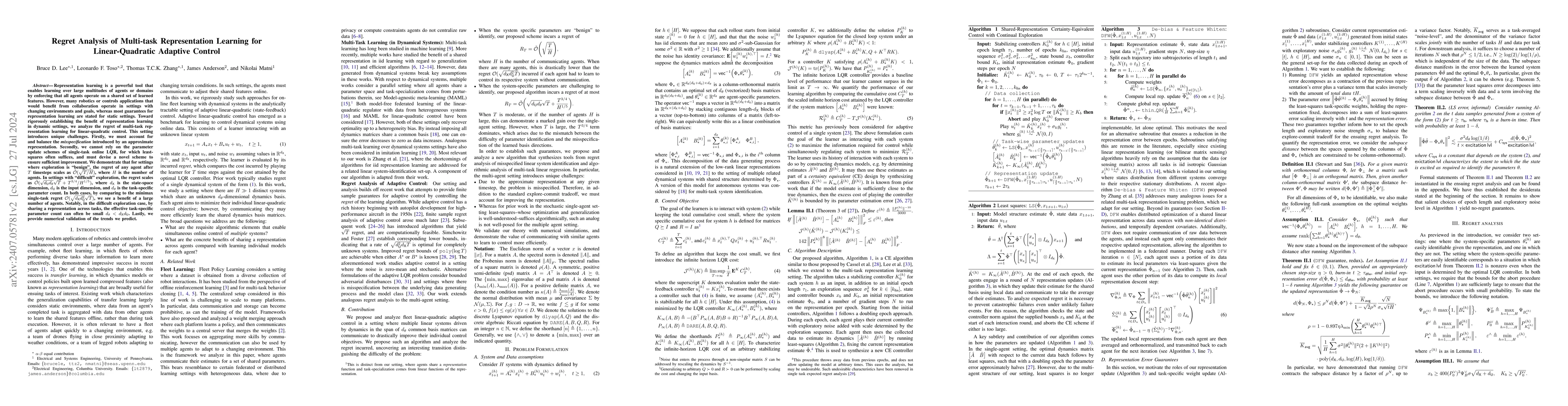 Thumbnail for Regret Analysis of Multi-task Representation Learning for
  Linear-Quadratic Adaptive Control