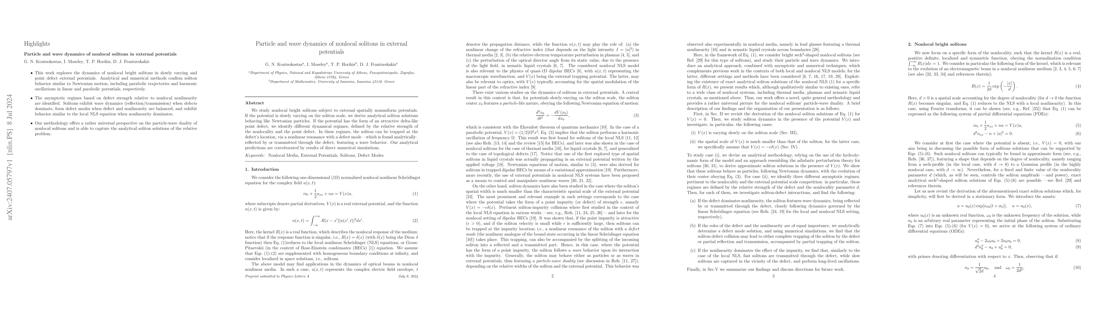 Thumbnail for Particle and wave dynamics of nonlocal solitons in external potentials