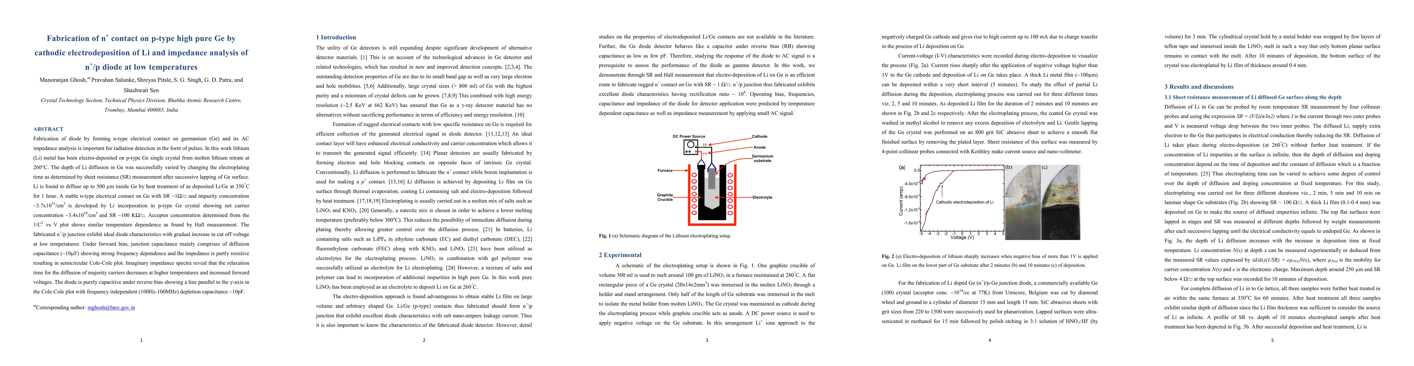 Thumbnail for Fabrication of n+ contact on p-type high pure Ge by cathodic
  electrodeposition of Li and impedance analysis of n+/p diode at low
  temperatures