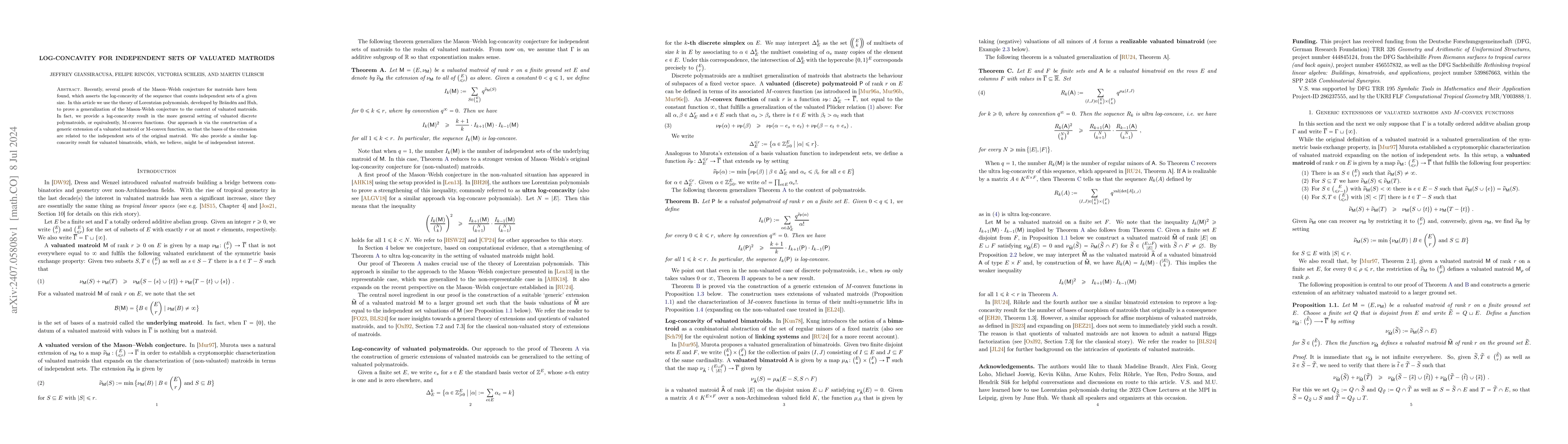 Thumbnail for Log-concavity for independent sets of valuated matroids