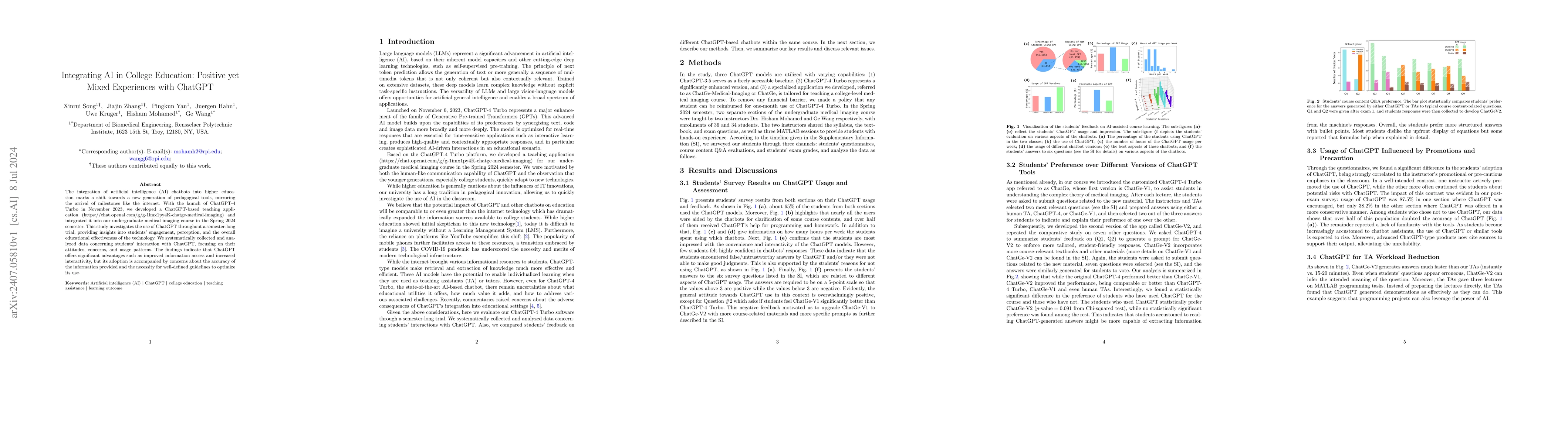 Thumbnail for Integrating AI in College Education: Positive yet Mixed Experiences with
  ChatGPT