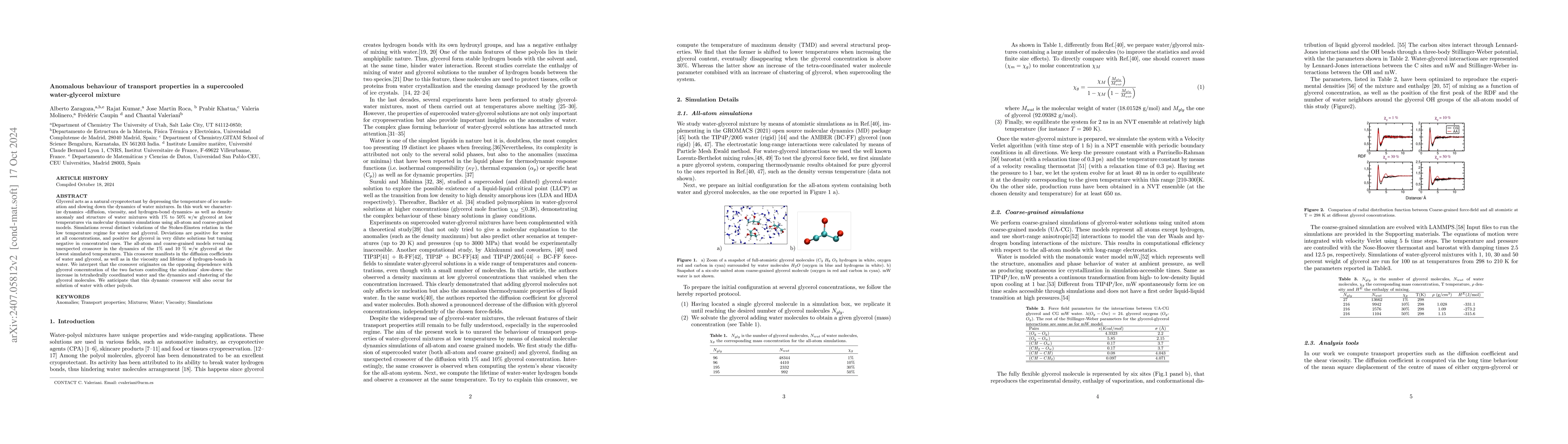 Thumbnail for Anomalous behaviour of transport properties in a supercooled
  water-glycerol mixture