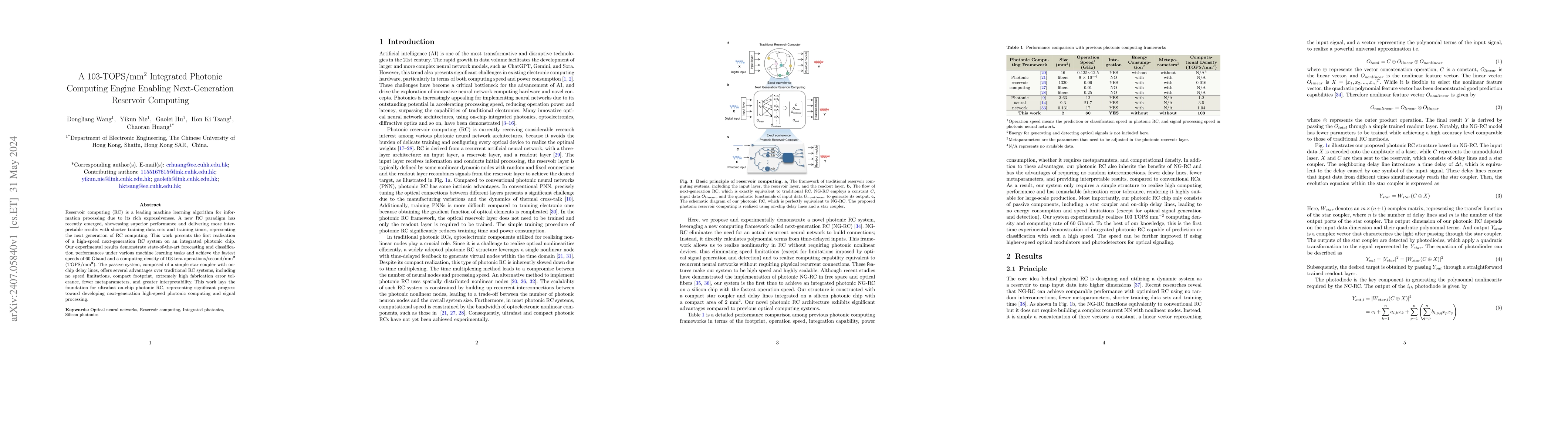 Thumbnail for A 103-TOPS/mm$^2$ Integrated Photonic Computing Engine Enabling
  Next-Generation Reservoir Computing