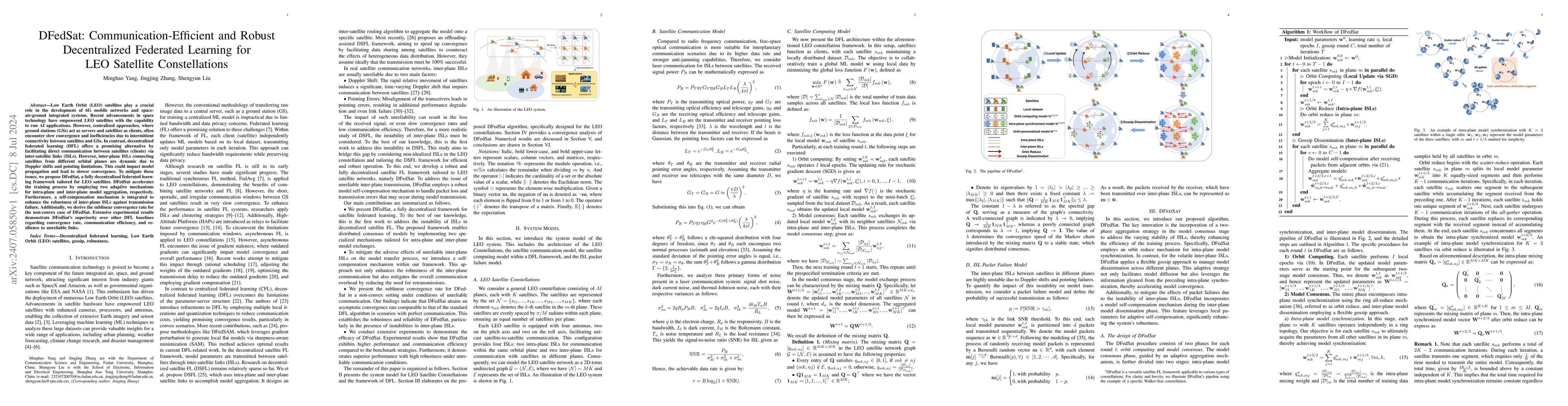 Thumbnail for DFedSat: Communication-Efficient and Robust Decentralized Federated
  Learning for LEO Satellite Constellations