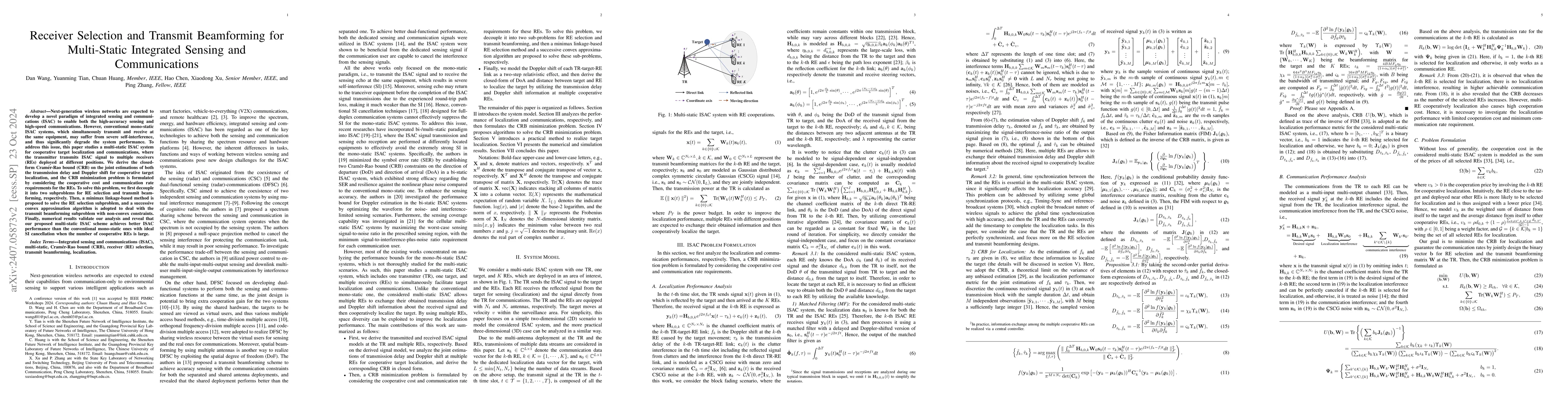 Thumbnail for Receiver Selection and Transmit Beamforming for Multi-static Integrated
  Sensing and Communications