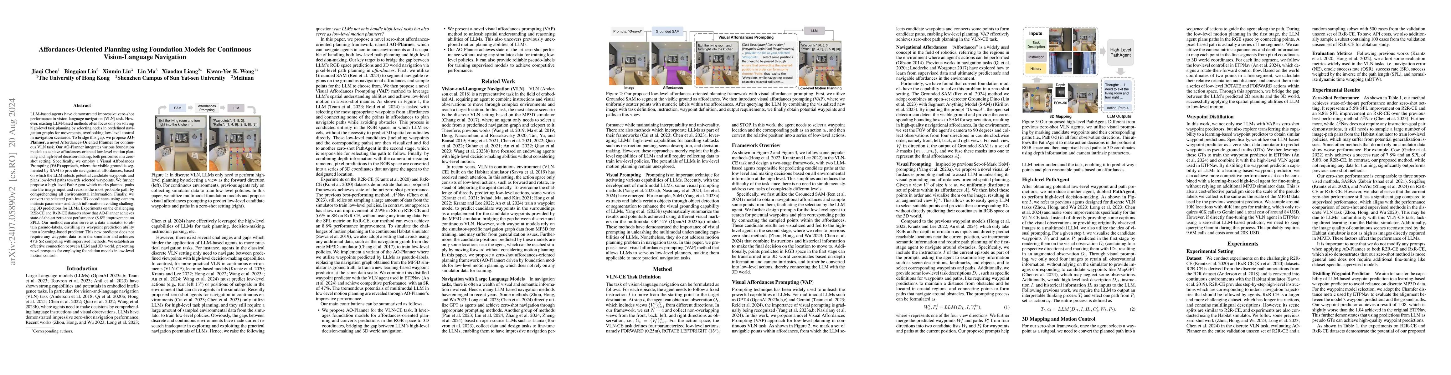 Thumbnail for Affordances-Oriented Planning using Foundation Models for Continuous
  Vision-Language Navigation