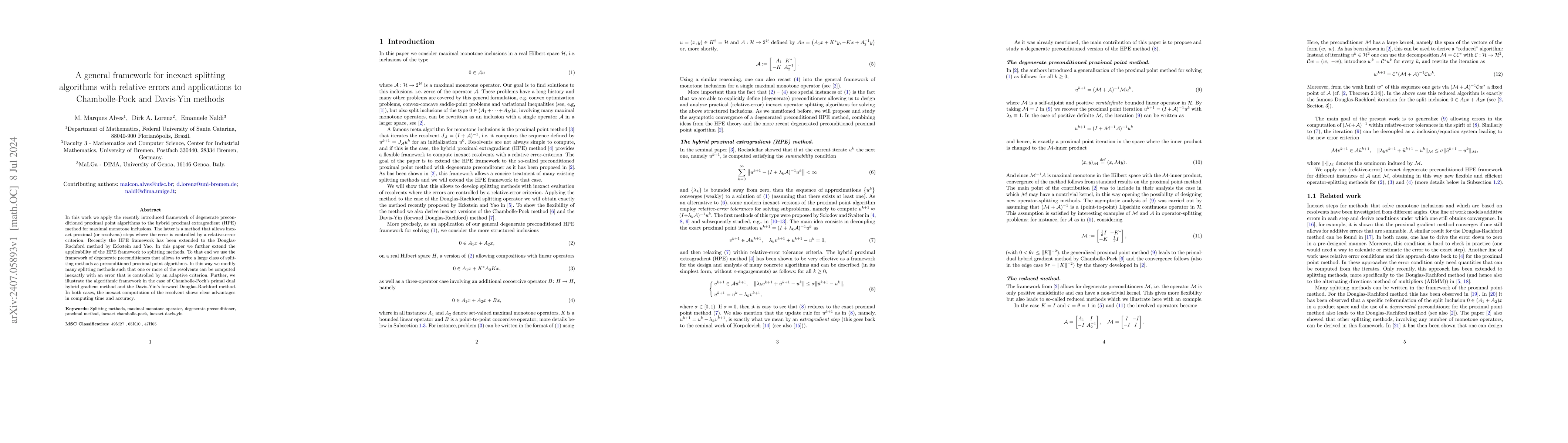 Thumbnail for A general framework for inexact splitting algorithms with relative
  errors and applications to Chambolle-Pock and Davis-Yin methods