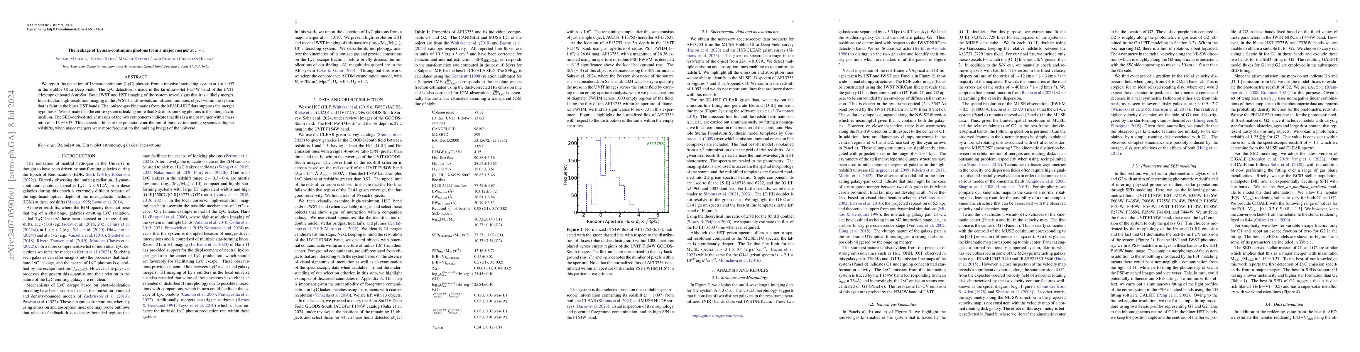 Thumbnail for The leakage of Lyman-continuum photons from a major merger at $z\sim1$