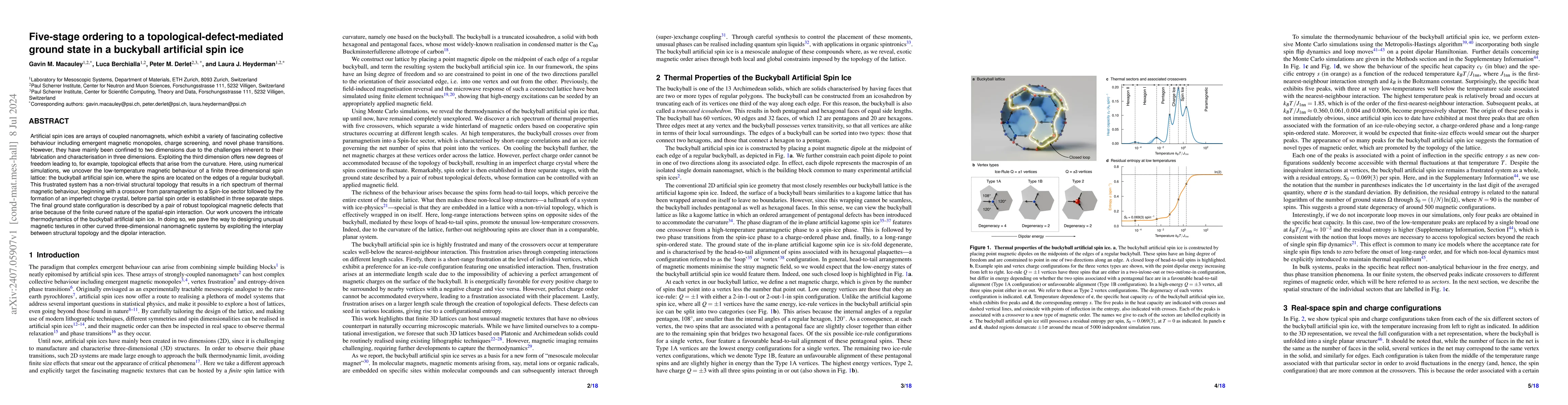 Thumbnail for Five-stage ordering to a topological-defect-mediated ground state in a
  buckyball artificial spin ice
