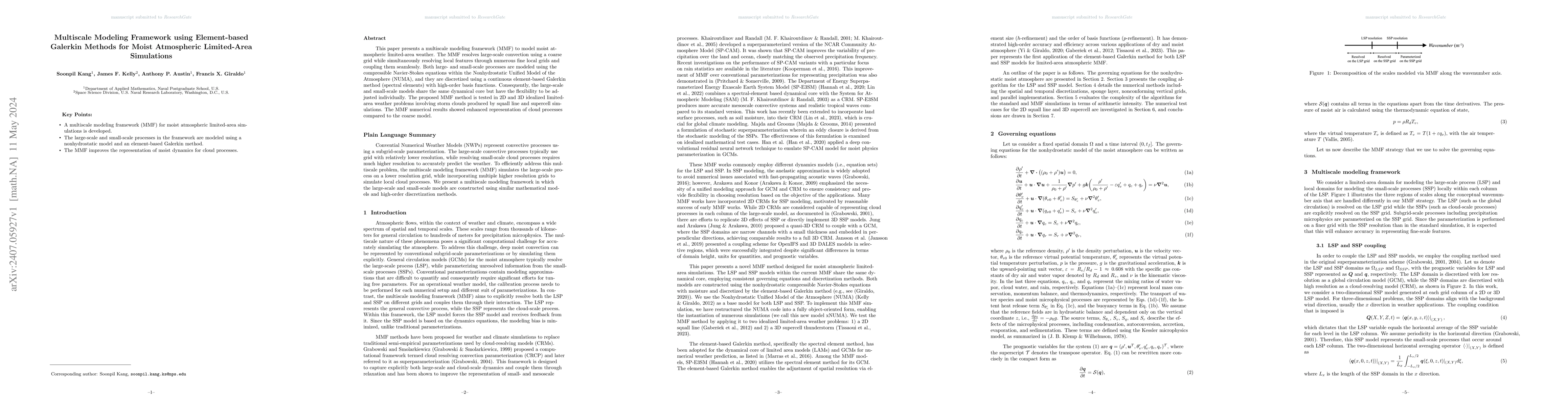Thumbnail for Multiscale Modeling Framework using Element-based Galerkin Methods for
  Moist Atmospheric Limited-Area Simulations
