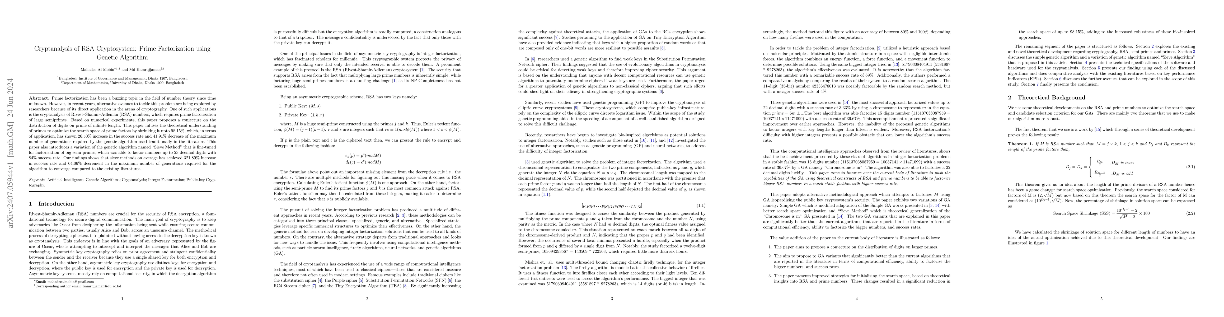 Thumbnail for Cryptanalysis of RSA Cryptosystem: Prime Factorization using Genetic
  Algorithm