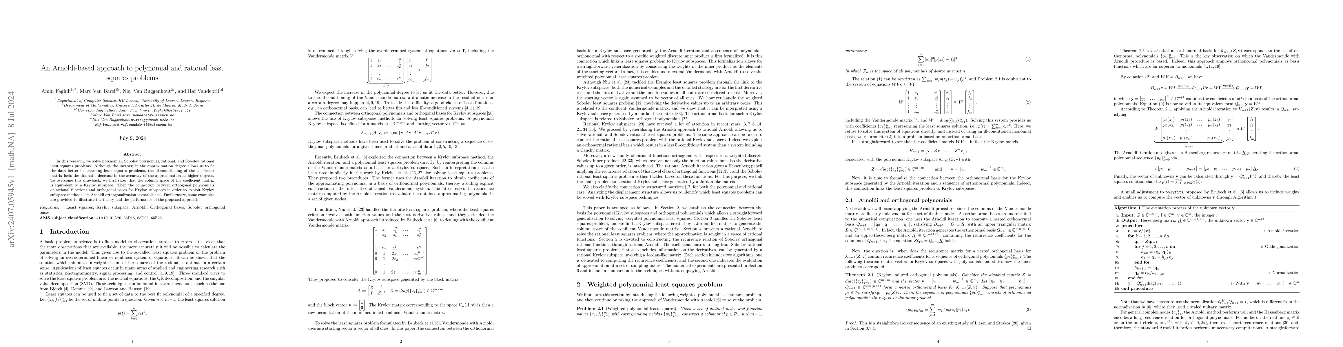 Thumbnail for An Arnoldi-based approach to polynomial and rational least squares
  problems
