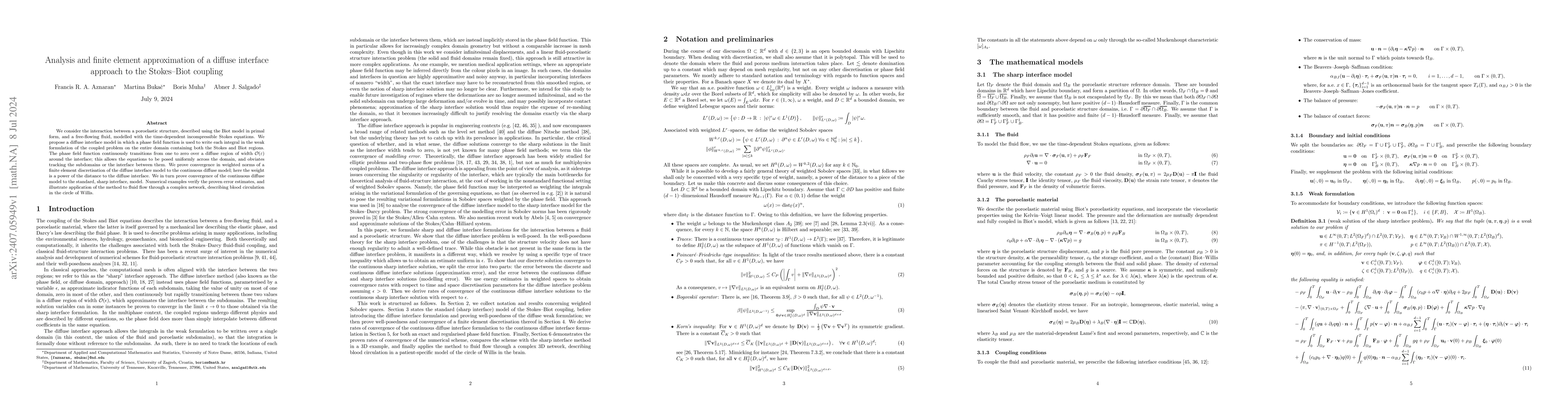 Thumbnail for Analysis and finite element approximation of a diffuse interface
  approach to the Stokes--Biot coupling
