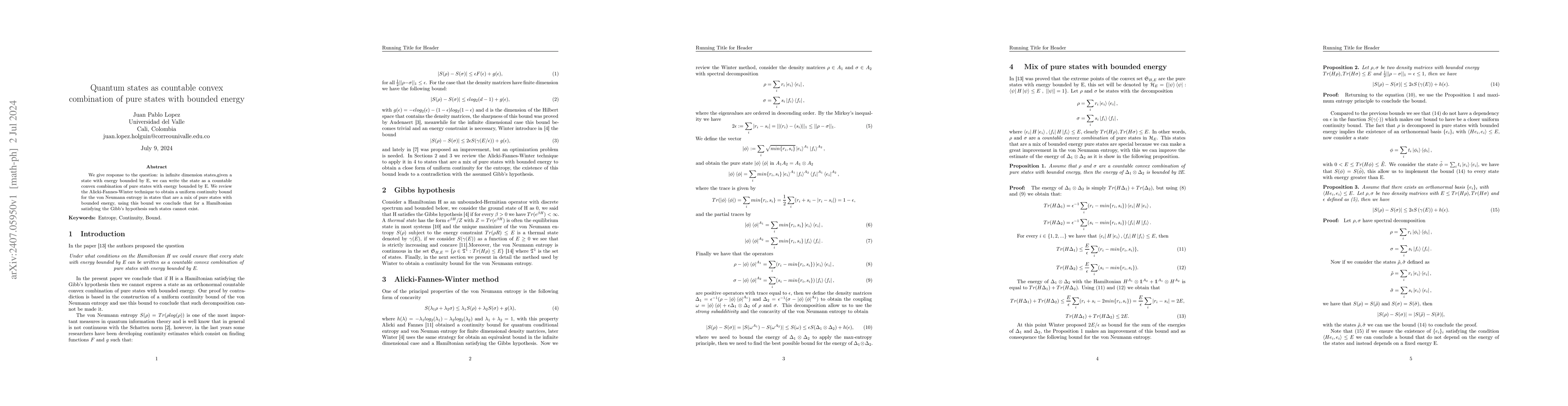 Thumbnail for Quantum states as countable convex combination of pure states with
  bounded energy