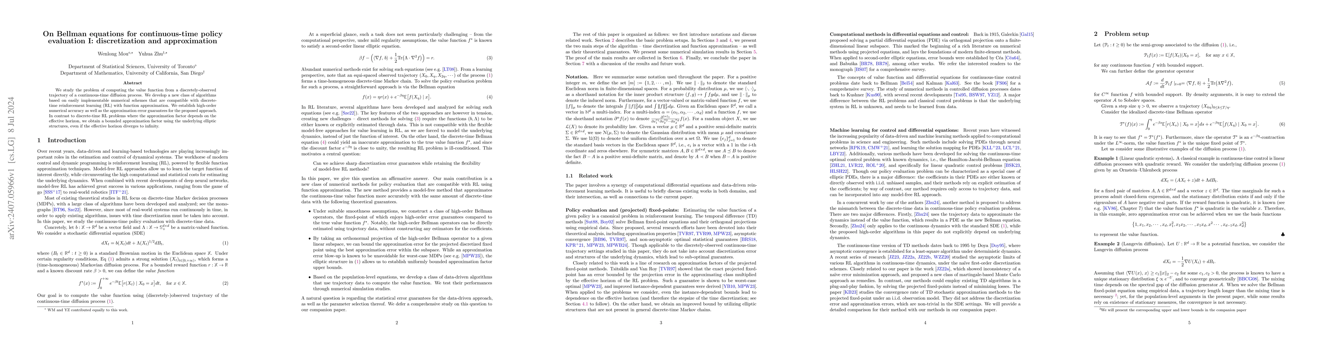 Thumbnail for On Bellman equations for continuous-time policy evaluation I:
  discretization and approximation