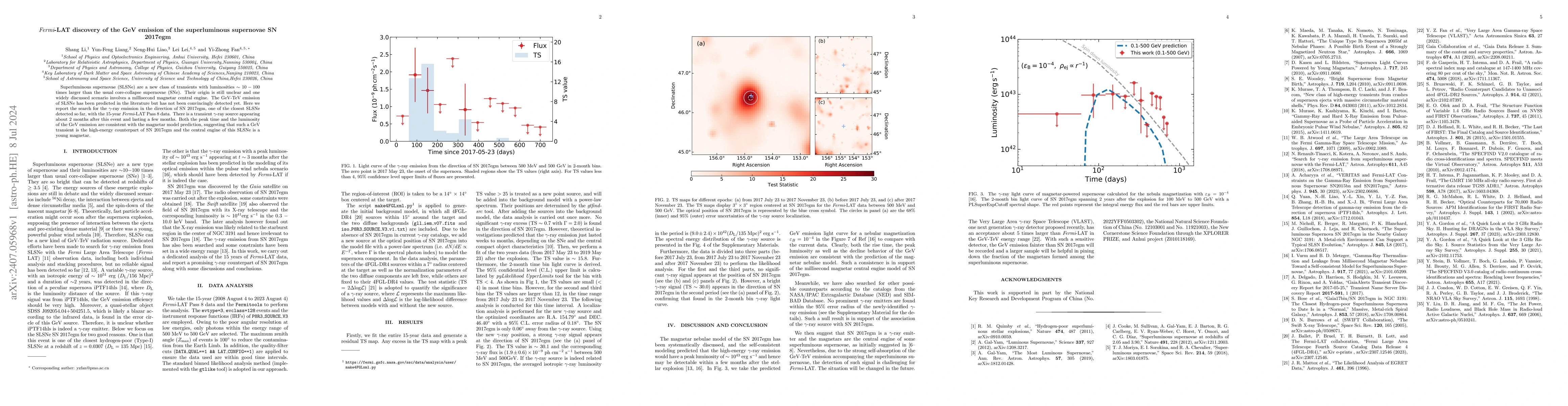 Thumbnail for Fermi-LAT discovery of the GeV emission of the superluminous supernovae
  SN 2017egm