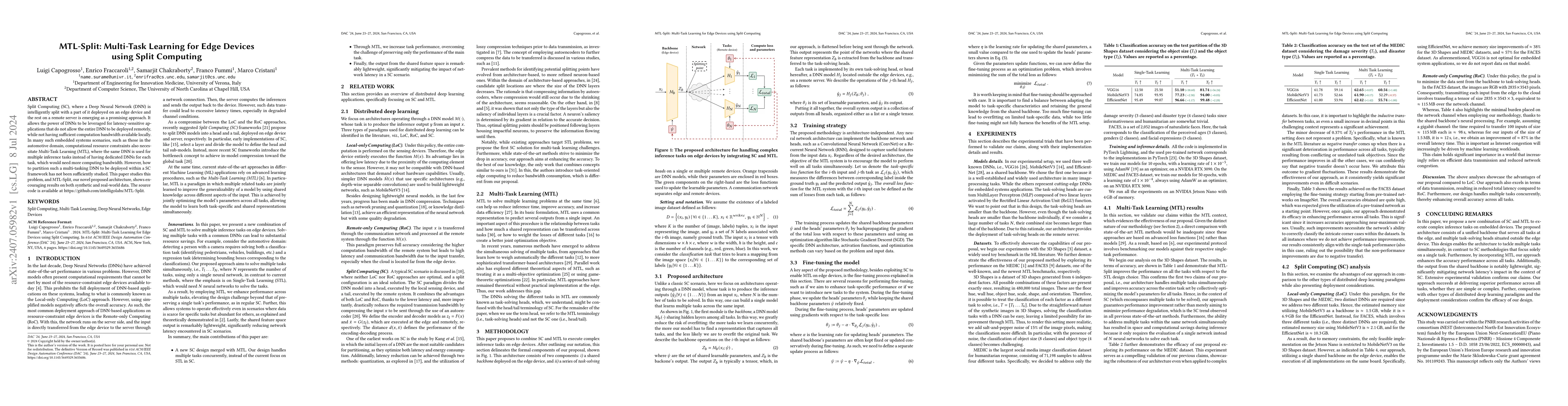Thumbnail for MTL-Split: Multi-Task Learning for Edge Devices using Split Computing
