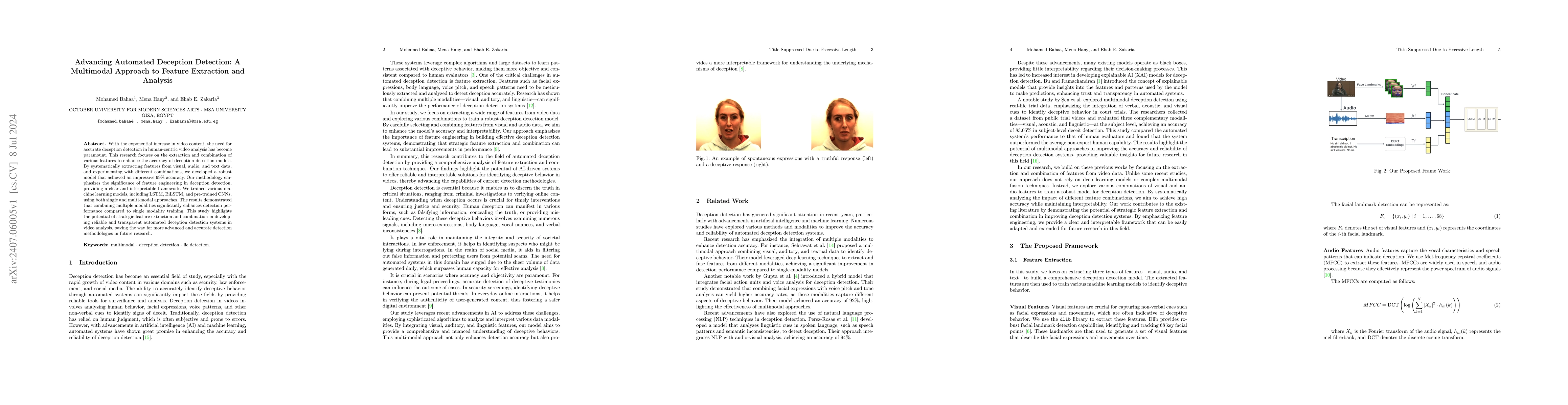 Thumbnail for Advancing Automated Deception Detection: A Multimodal Approach to
  Feature Extraction and Analysis