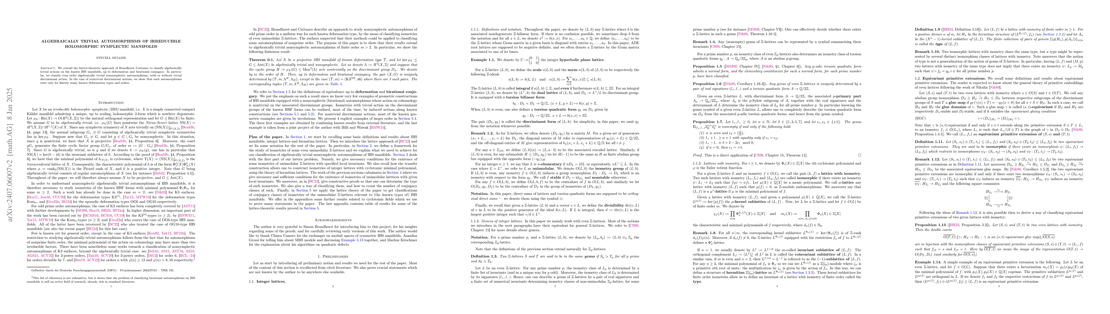 Thumbnail for Algebraically trivial automorphisms of irreducible holomorphic
  symplectic manifolds