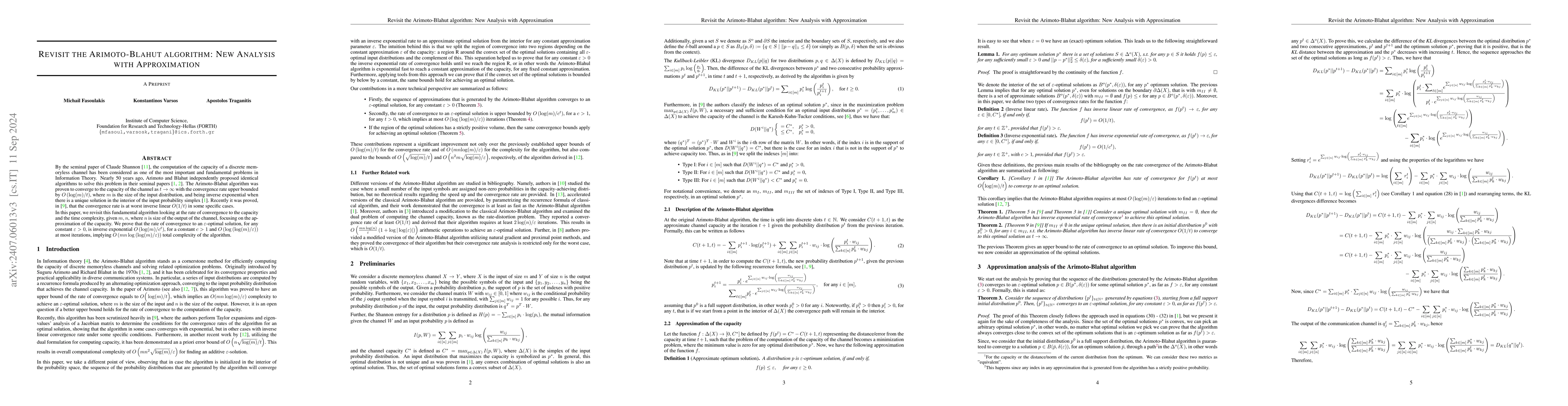 Thumbnail for Revisit the Arimoto-Blahut algorithm: New Analysis with Approximation