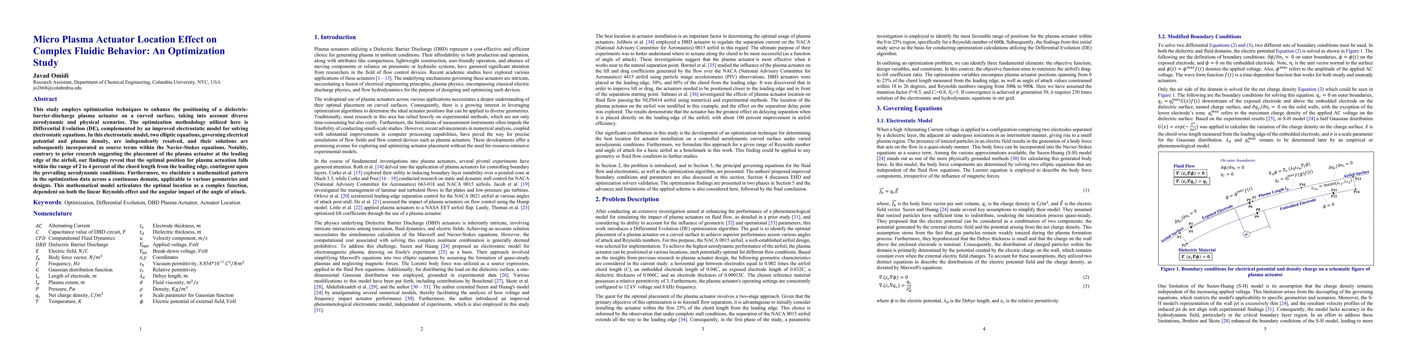 Thumbnail for Micro Plasma Actuator Location Effect on Complex Fluidic Behavior: An
  Optimization Study