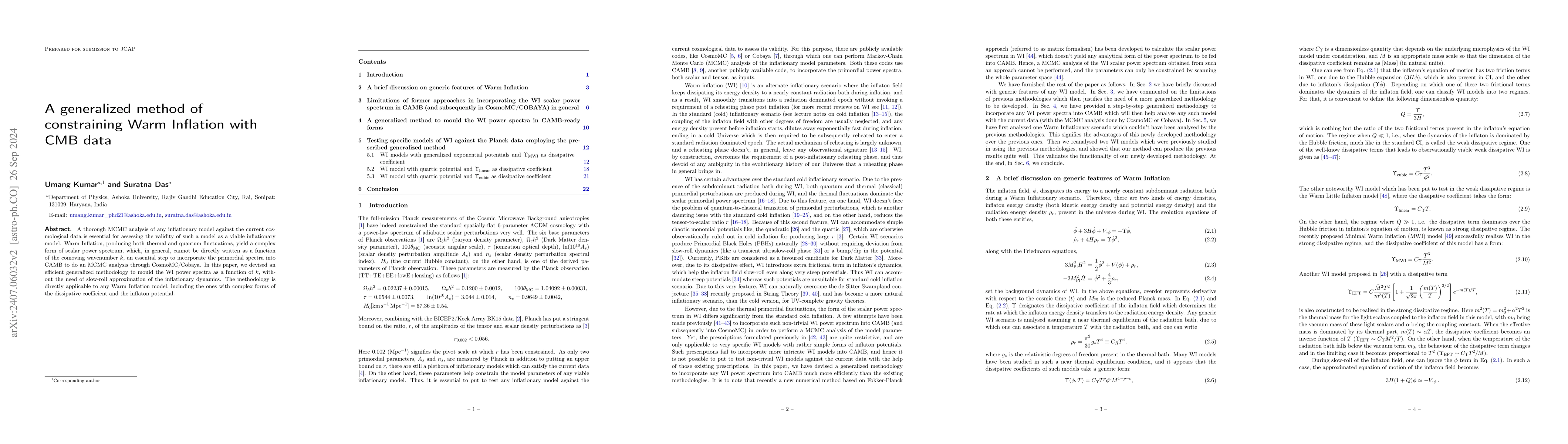 Thumbnail for A generalized method of constraining Warm Inflation with CMB data
