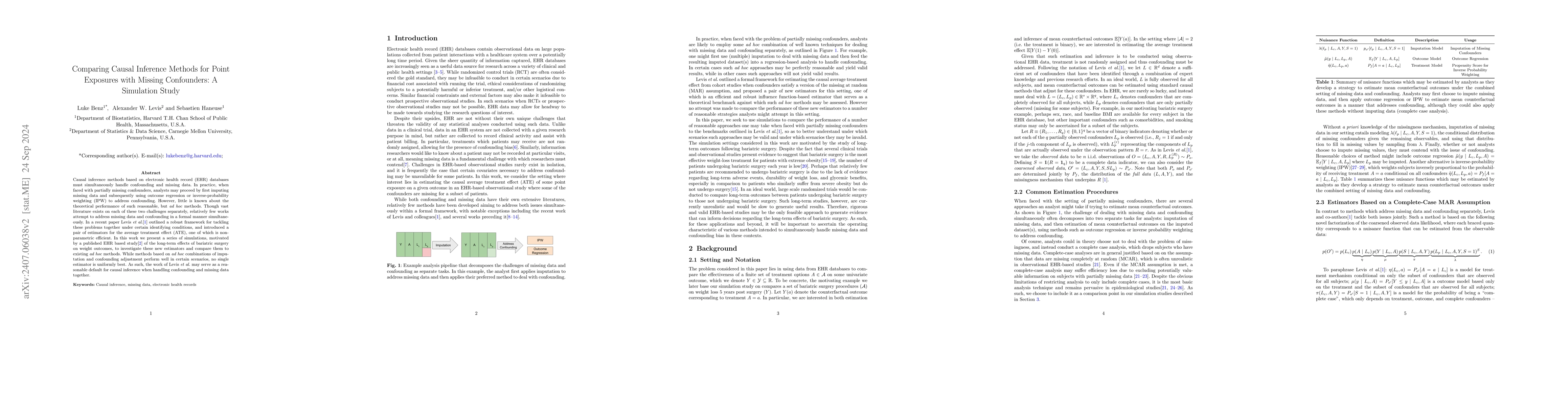 Thumbnail for Comparing Causal Inference Methods for Point Exposures with Missing
  Confounders: A Simulation Study
