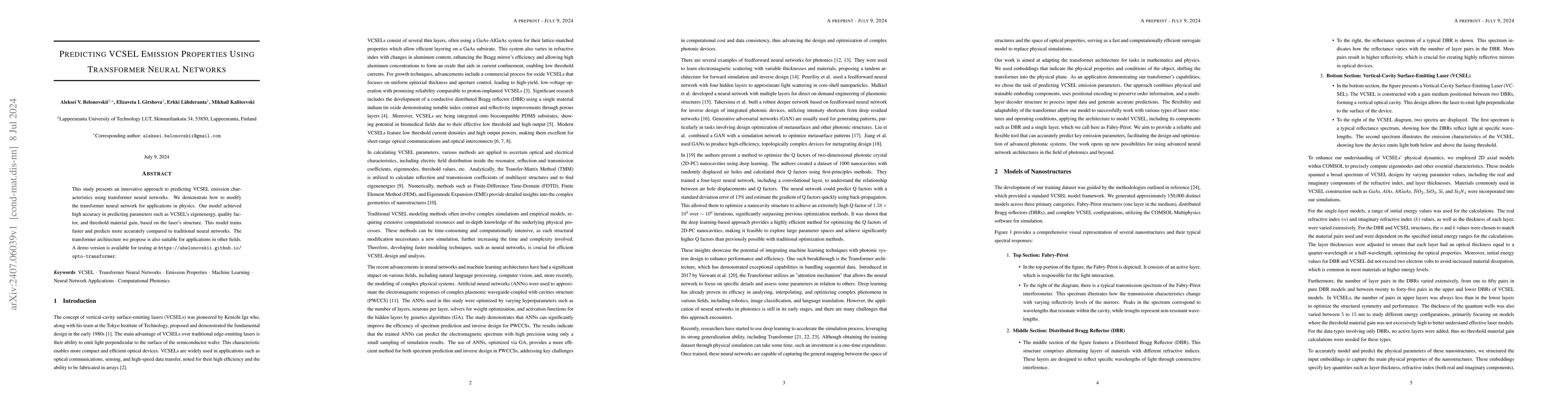 Thumbnail for Predicting VCSEL Emission Properties Using Transformer Neural Networks