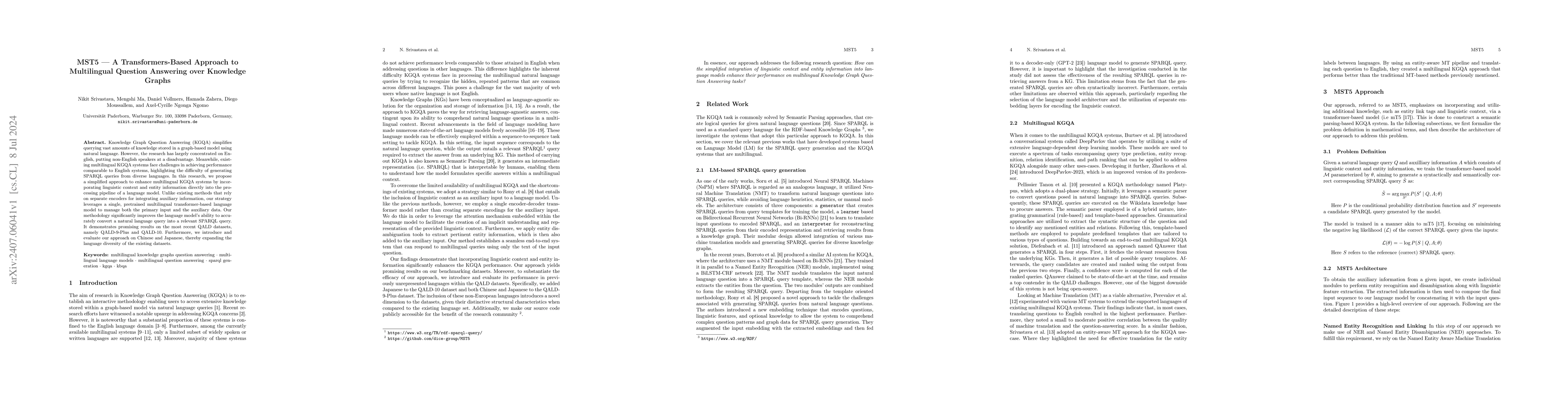 Thumbnail for MST5 -- Multilingual Question Answering over Knowledge Graphs