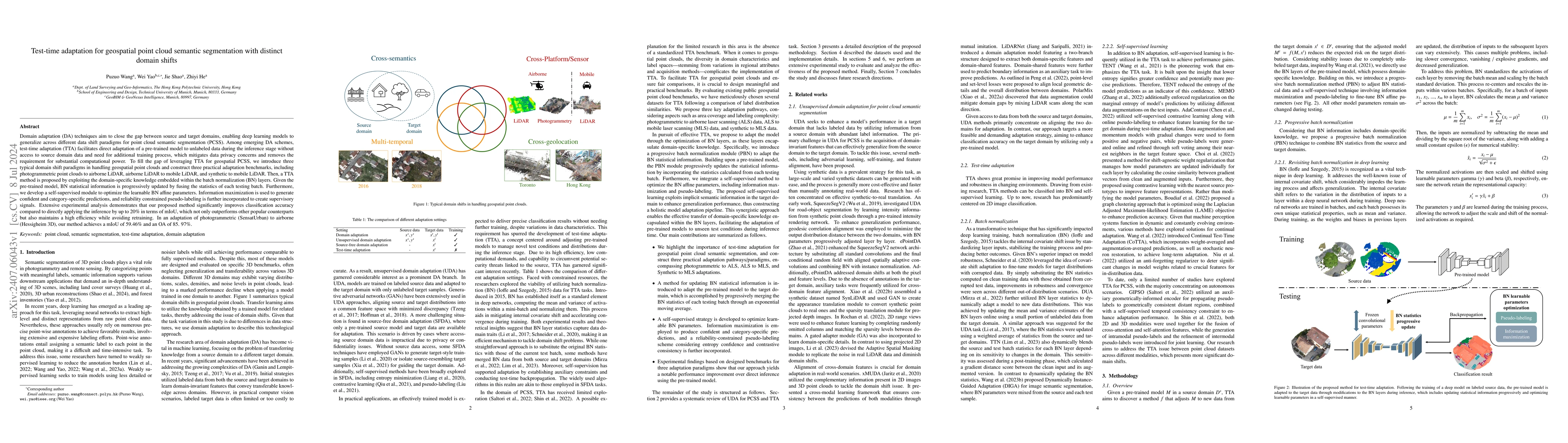 Thumbnail for Test-time adaptation for geospatial point cloud semantic segmentation
  with distinct domain shifts