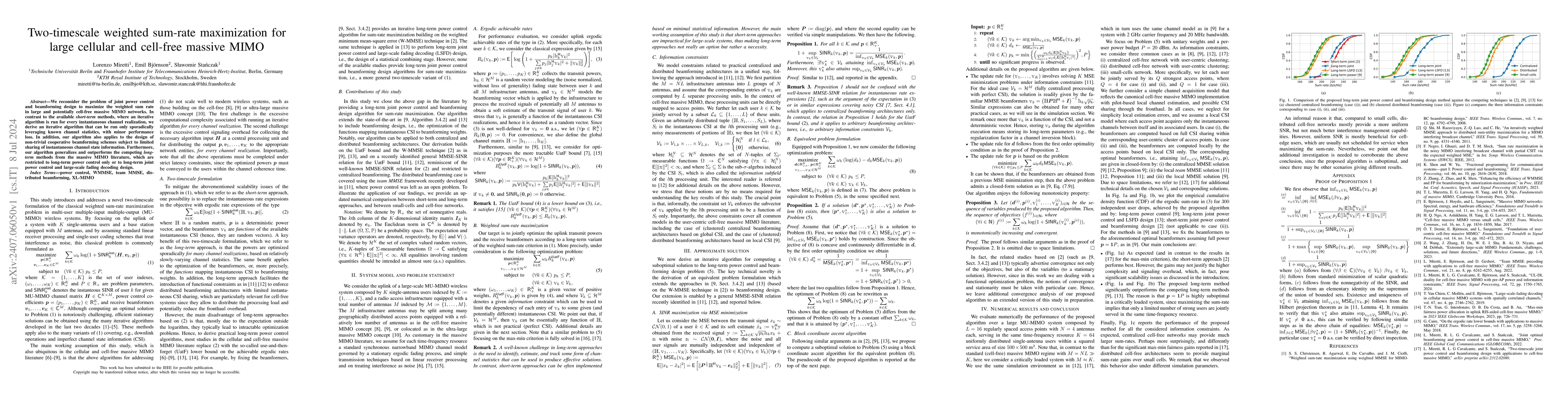 Thumbnail for Two-timescale weighted sum-rate maximization for large cellular and
  cell-free massive MIMO