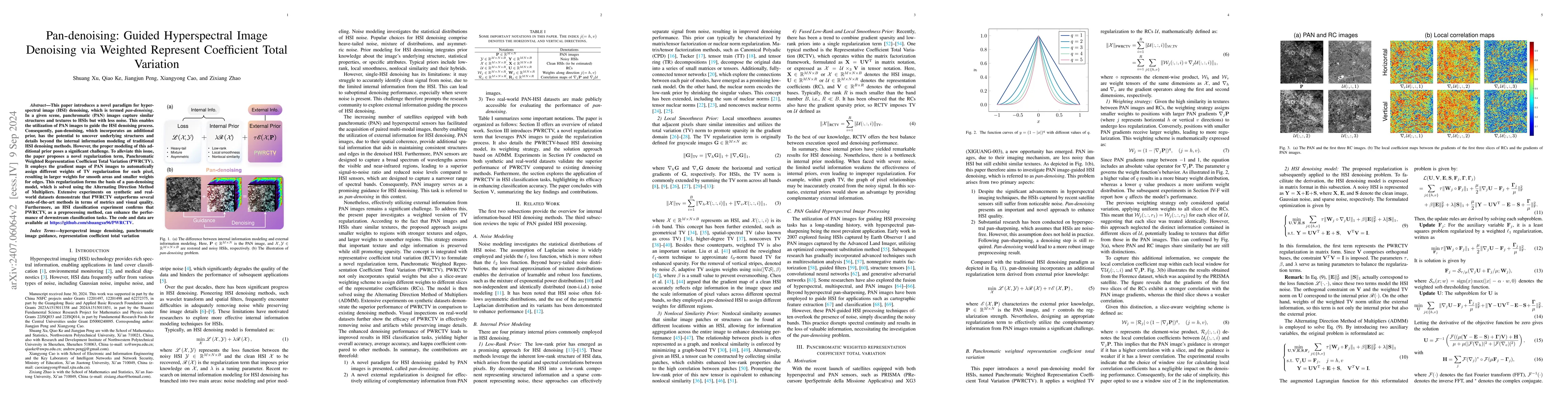 Thumbnail for Pan-denoising: Guided Hyperspectral Image Denoising via Weighted
  Represent Coefficient Total Variation