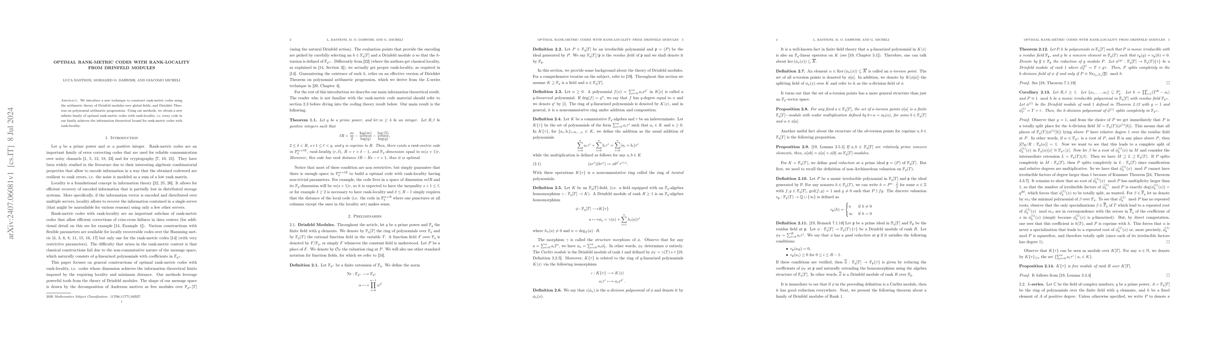 Thumbnail for Optimal Rank-Metric Codes with Rank-Locality from Drinfeld Modules