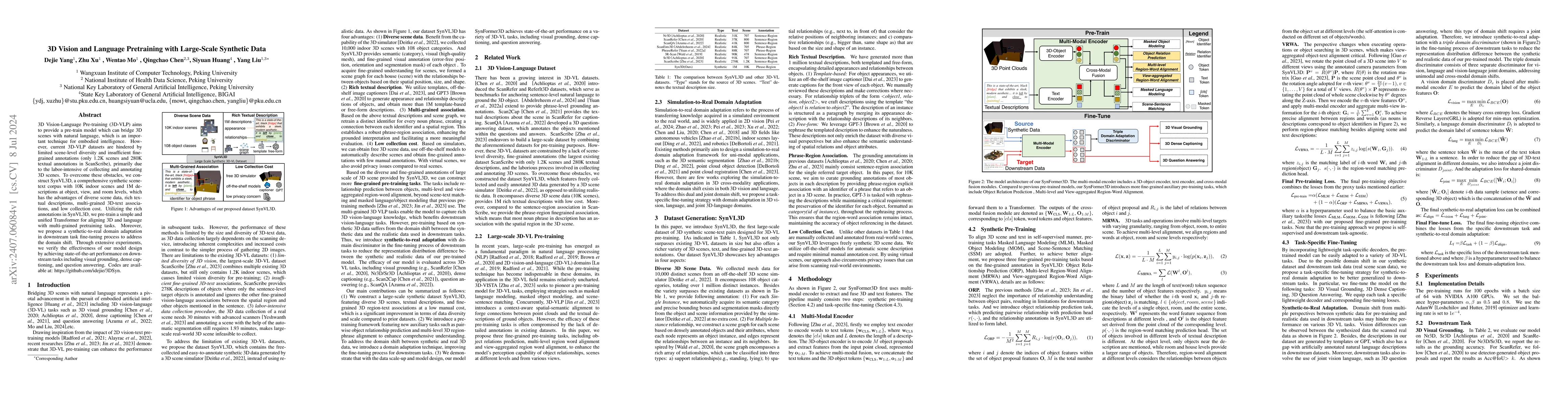 Thumbnail for 3D Vision and Language Pretraining with Large-Scale Synthetic Data