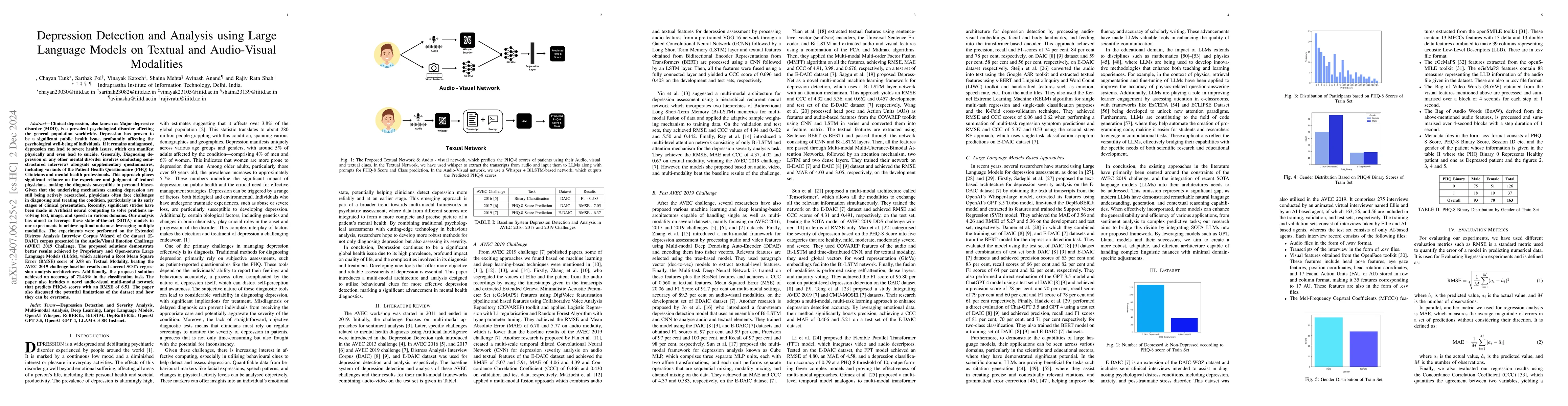 Thumbnail for Depression Detection and Analysis using Large Language Models on Textual
  and Audio-Visual Modalities