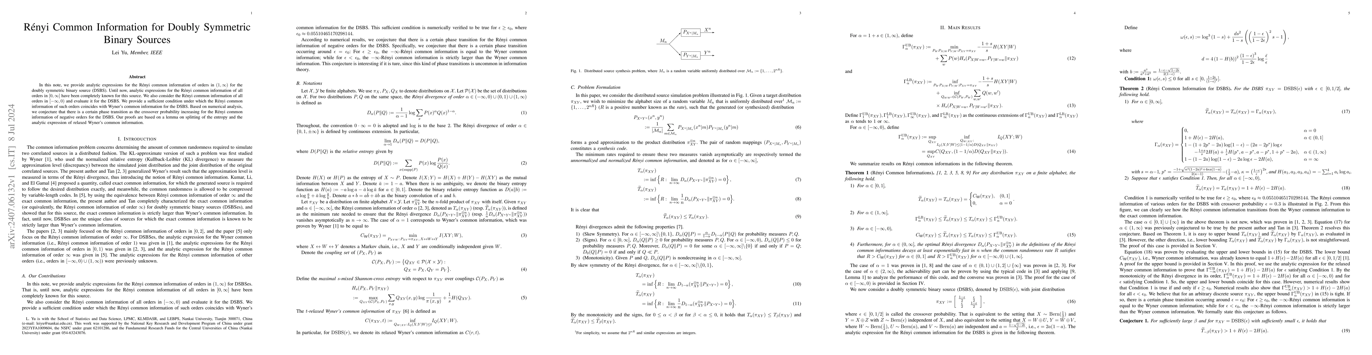 Thumbnail for Rényi Common Information for Doubly Symmetric Binary Sources
