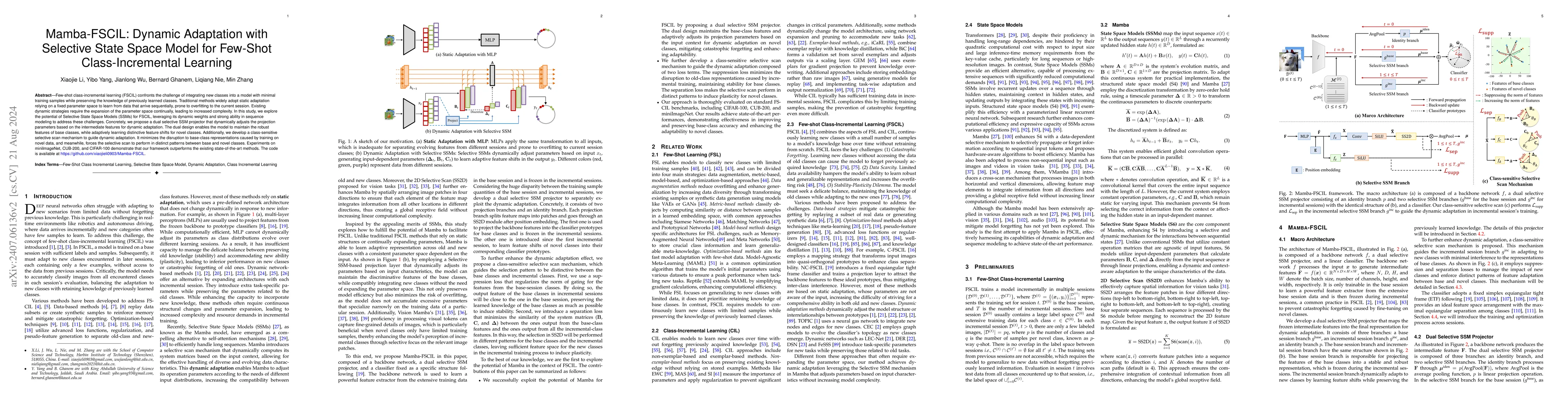 Thumbnail for Mamba-FSCIL: Dynamic Adaptation with Selective State Space Model for
  Few-Shot Class-Incremental Learning