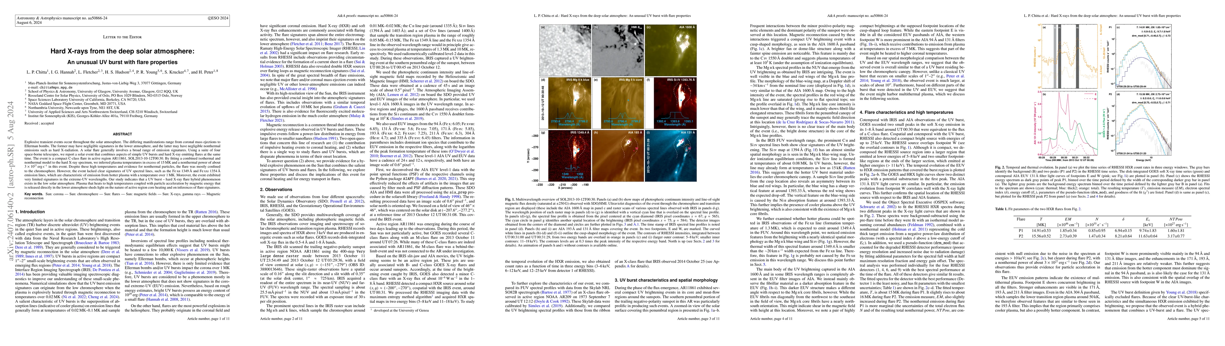 Thumbnail for Hard X-rays from the deep solar atmosphere. An unusual UV burst with
  flare properties
