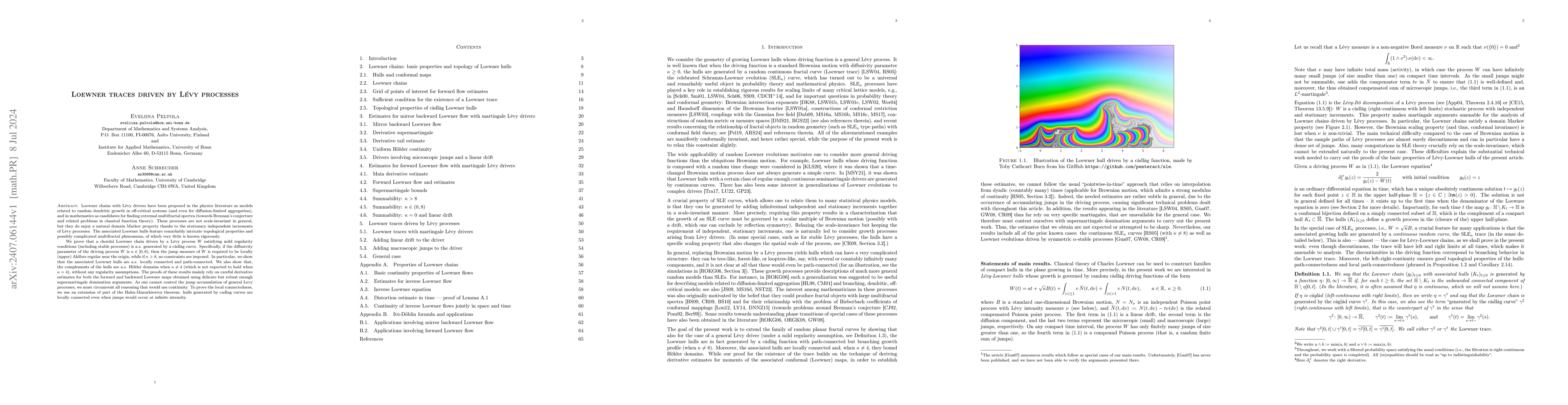 Thumbnail for Loewner traces driven by Levy processes