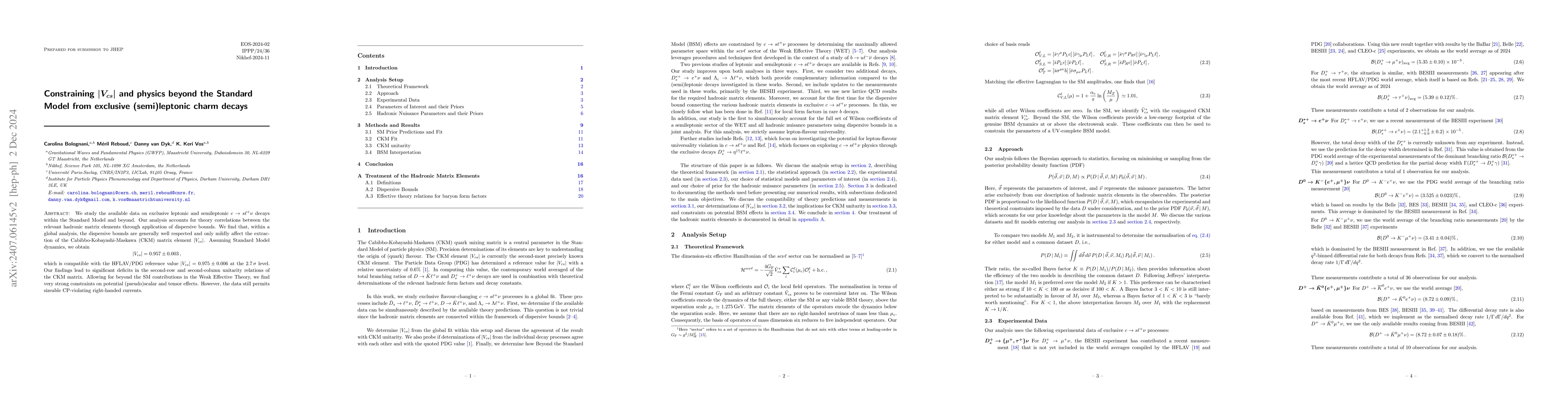 Thumbnail for Constraining $|V_{cs}|$ and physics beyond the Standard Model from
  exclusive (semi)leptonic charm decays