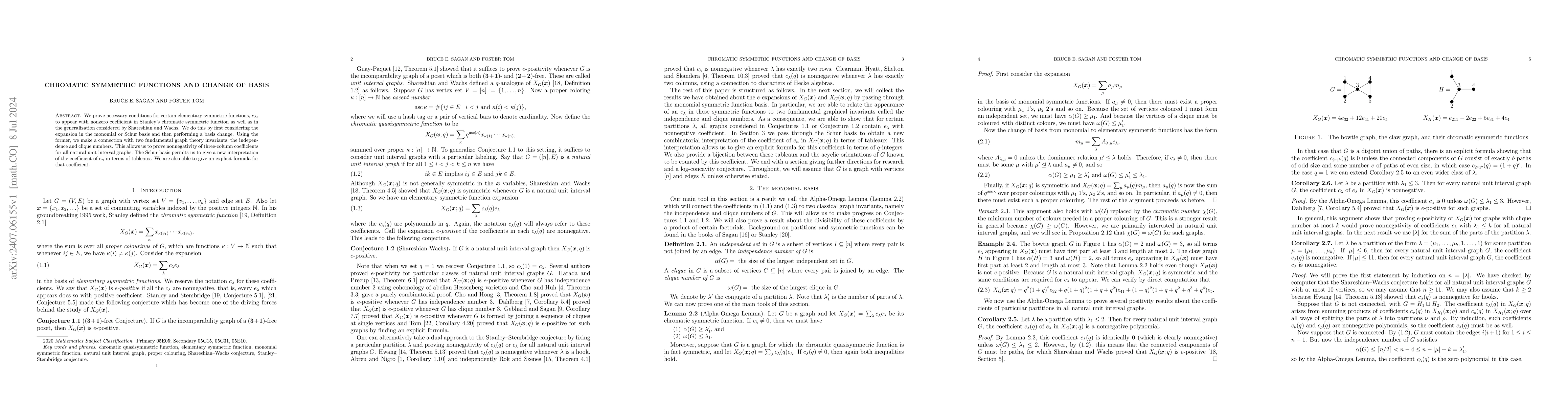 Thumbnail for Chromatic symmetric functions and change of basis