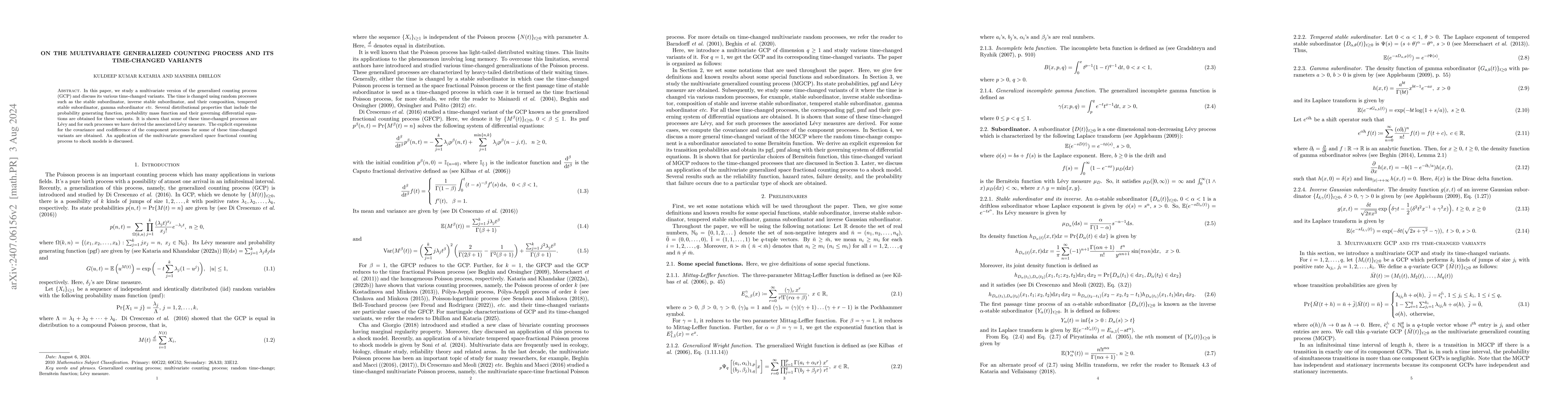 Thumbnail for On the Multivariate Generalized Counting Process and its Time-Changed
  Variants