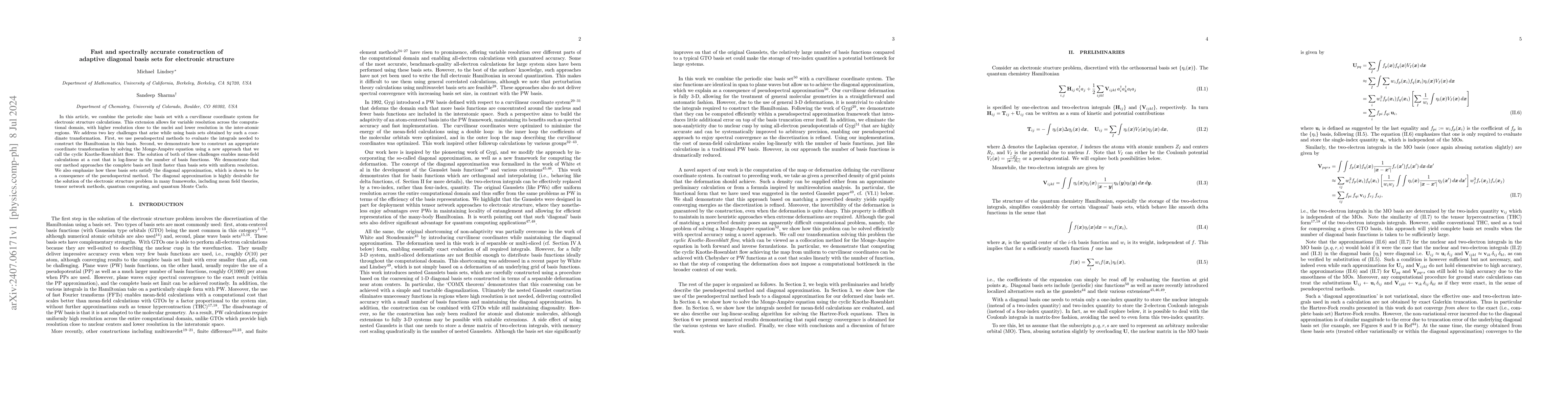 Thumbnail for Fast and spectrally accurate construction of adaptive diagonal basis
  sets for electronic structure