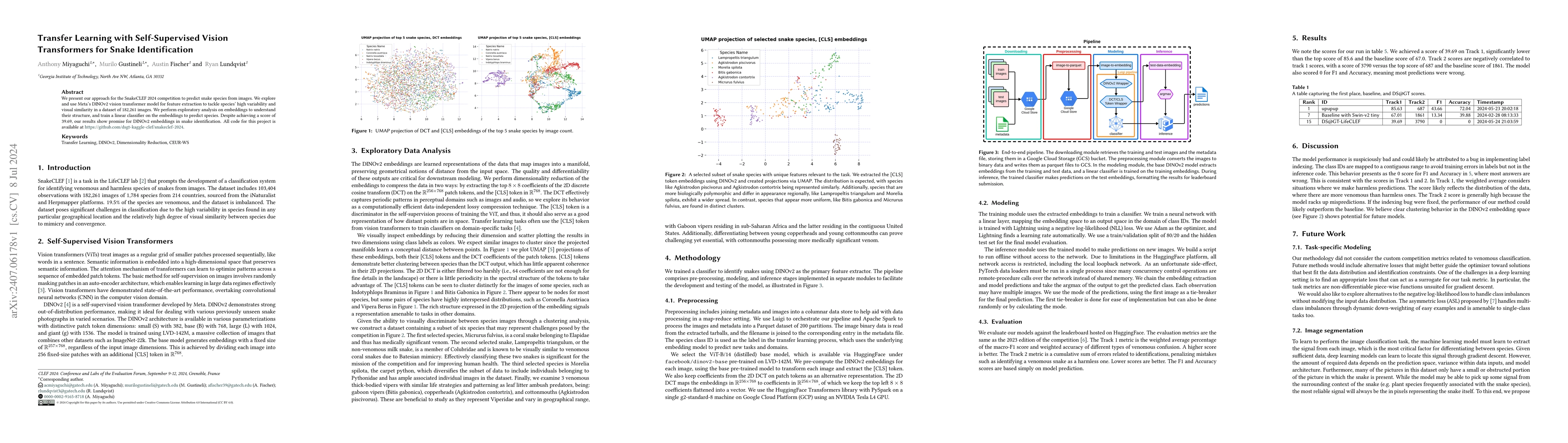 Thumbnail for Transfer Learning with Self-Supervised Vision Transformers for Snake
  Identification