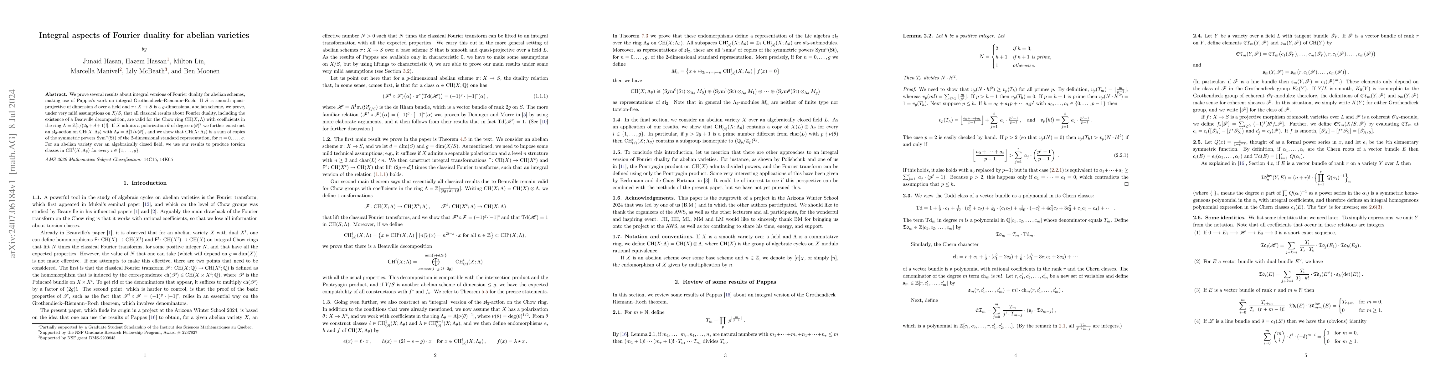 Thumbnail for Integral aspects of Fourier duality for abelian varieties