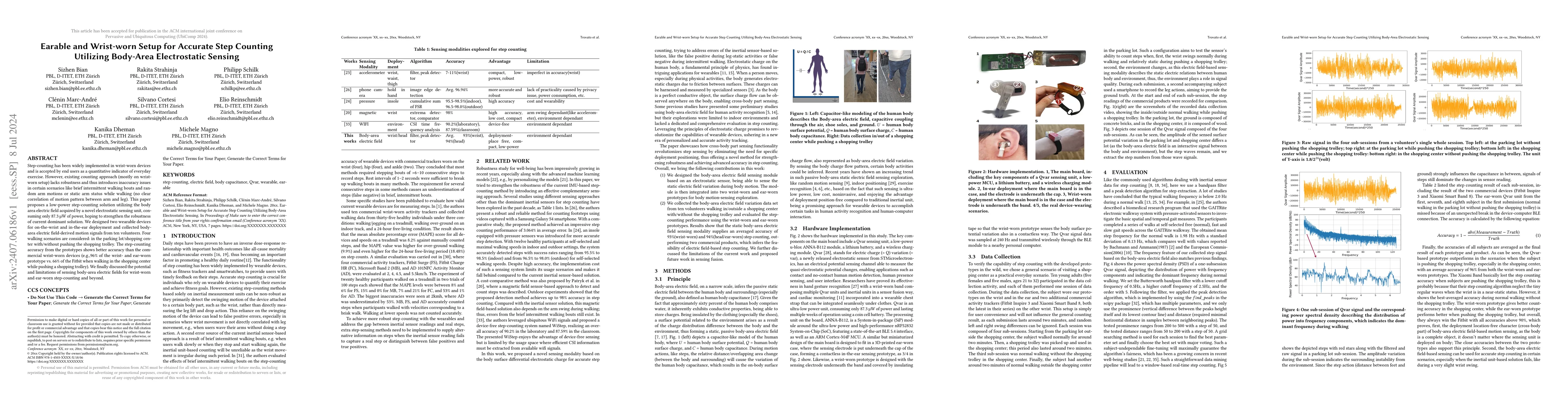 Thumbnail for Earable and Wrist-worn Setup for Accurate Step Counting Utilizing
  Body-Area Electrostatic Sensing