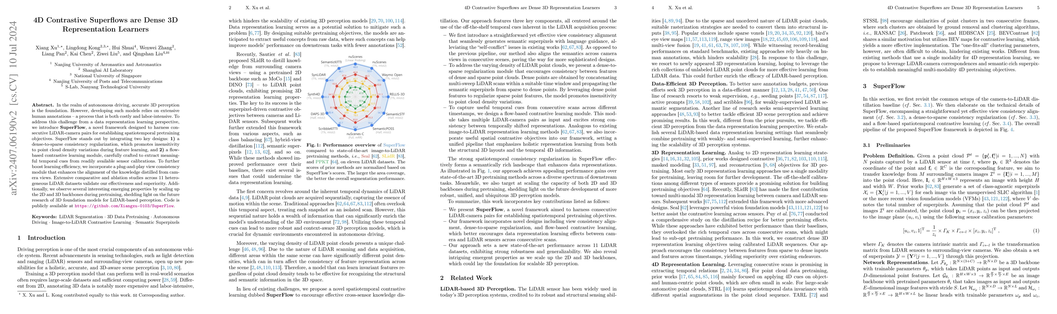Thumbnail for 4D Contrastive Superflows are Dense 3D Representation Learners