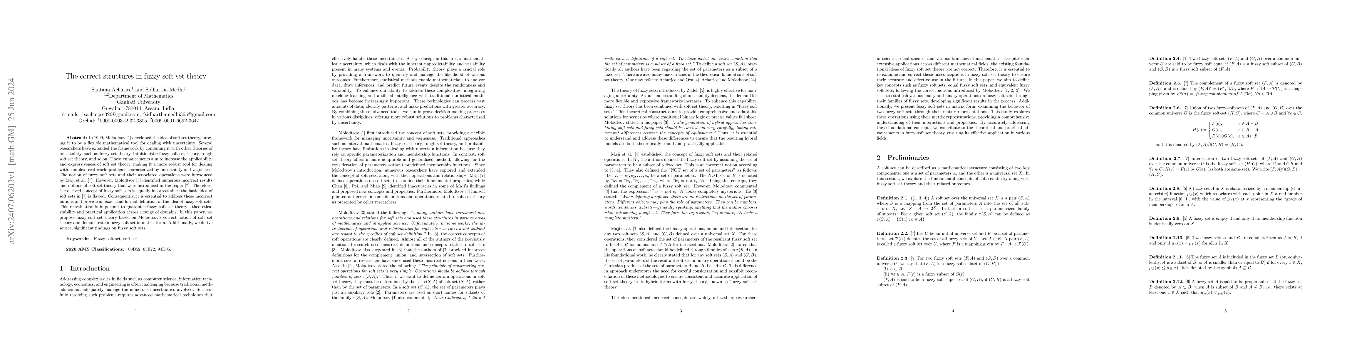 Thumbnail for The correct structures in fuzzy soft set theory